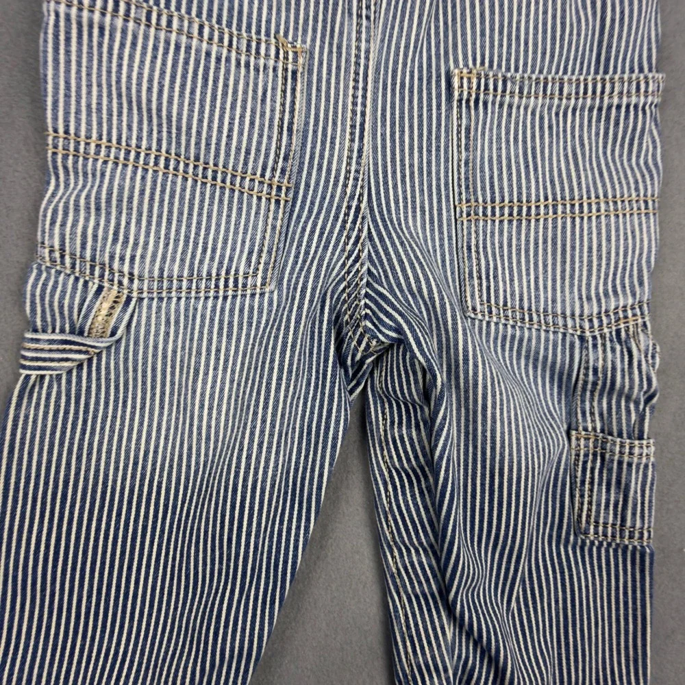 OshKosh Bgosh Baby Boys 9M Hickory Stripe Denim Overalls Blue White Bib Overall‎